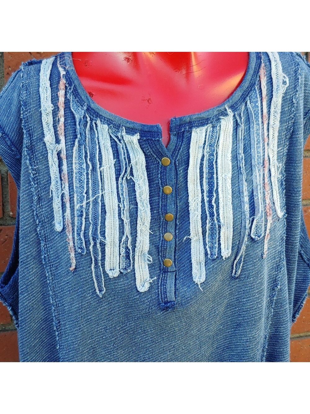 Free People Oversize Sleeveless Denim Color Knit Top by We The Free line XS - Picture 4 of 13